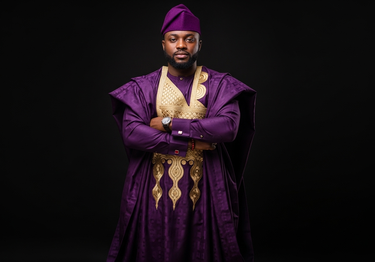 Distinguished man in perfectly fitted custom Agbada robe